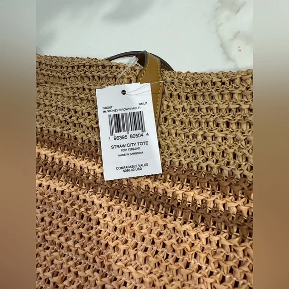 NWT Coach - Straw City Tote, in Honey Brown Multi Stripe - Picture 7 of 7